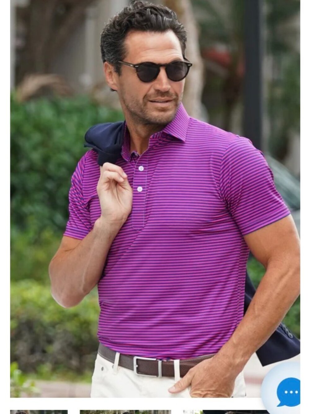Collars & Co. Mens Medium Striped Dress Collar Polo Shirt Purple & Pink Polyeste